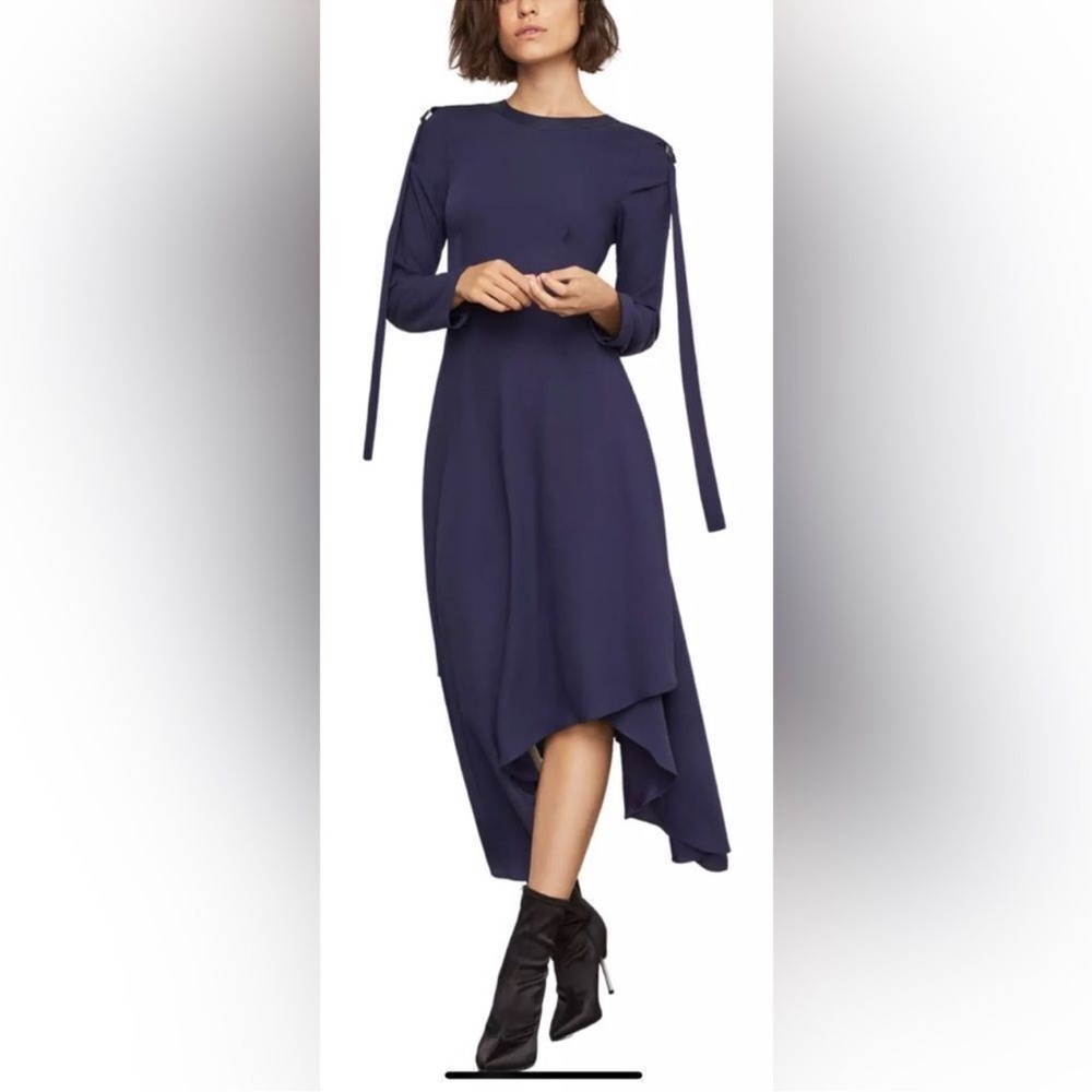 BCBG Maxazria Asymmetric Pleather-Trimmed Dark Pacific Blue Dress | Size 6